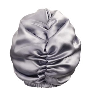 Jedwabny turban do spania dwustronny Szary Kremowy Queen Sleep 1