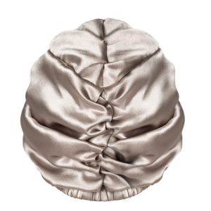 Jedwabny turban do spania dwustronny Szary Kremowy Queen Sleep 3
